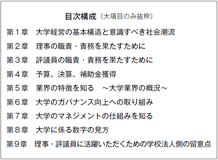 『私立大学新任理事・評議員ハンドブック』目次構成