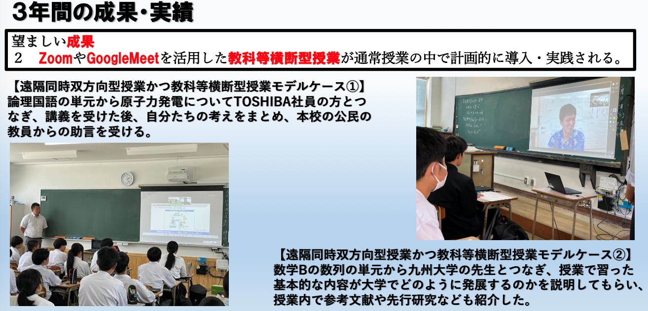 図2　糸島高校における遠隔同時双方向型授業かつ教科等横断型授業のモデルケース